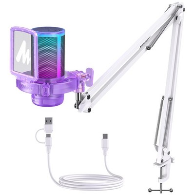MAONO USB Gaming Microphone with Noise Cancellation, RGB Condenser Purple 