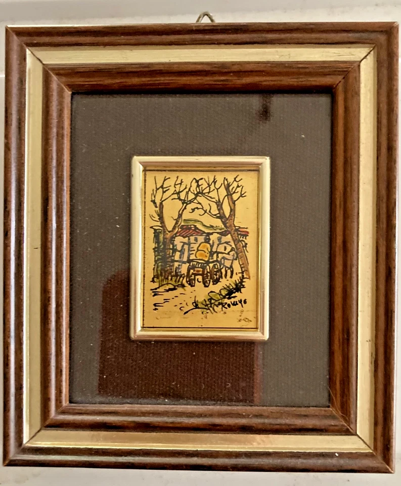 Miniaturas de arte paisajístico italiano vintage 22 quilates hoja de oro Bellagio lago Como certificado de autenticidad Foto 3 de 4