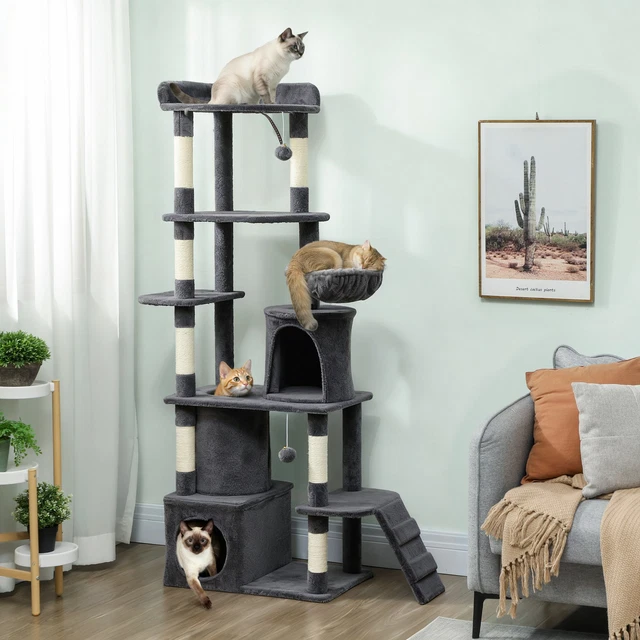 PawHut Cat Tree, 67" Large Cat Tower with 7 Scratching Posts, Dark Grey