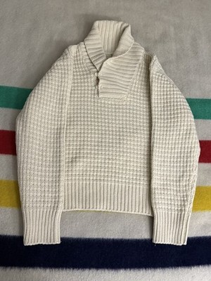 Schott Bros Loop Shawl Collar Chunky Knit Sweater Off White Boxy Large L 25x26