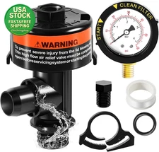 High Flow Manual Relief Valve Assembly with Pressure Gauge for Pool & Spa Filter