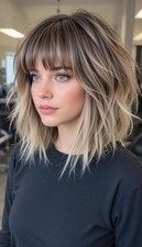 Short Wavy Ombre Ash Blonde Wigs with Bangs 100 Human Hair Lace Front Wigs