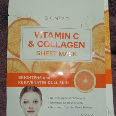Skin 2.0 Vitamin C & Collagen Face Sheet Mask Brightening Vegan Cruelty-Free