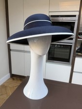 Vintage Jacques Vert Hat Mother Of The Bride Races Navy White Bow Derby Style