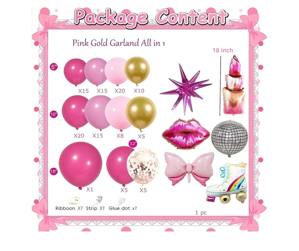 143Pcs Princess Hot Pink Balloon Garland Arch Kit, Let's Go Party Decorations - Image 3 of 4