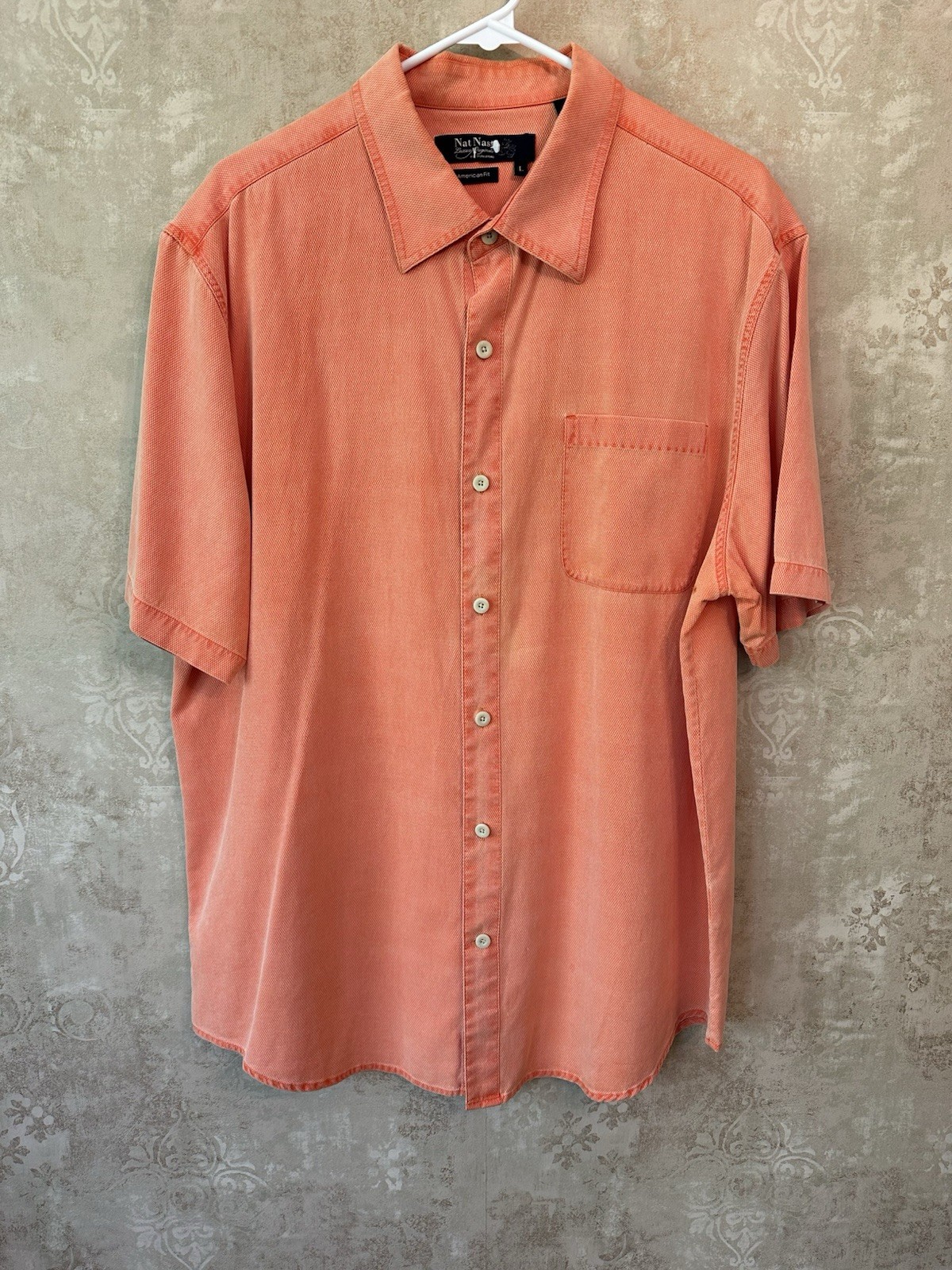 Nat Mast Men’s Silk/cotton Shirt Short Sleeve Size Large Orange