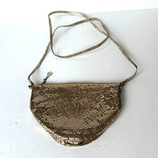 Vintage Whiting & Davis Gold Metallic Mesh Purse Crossbody Bag Made in USA Glam