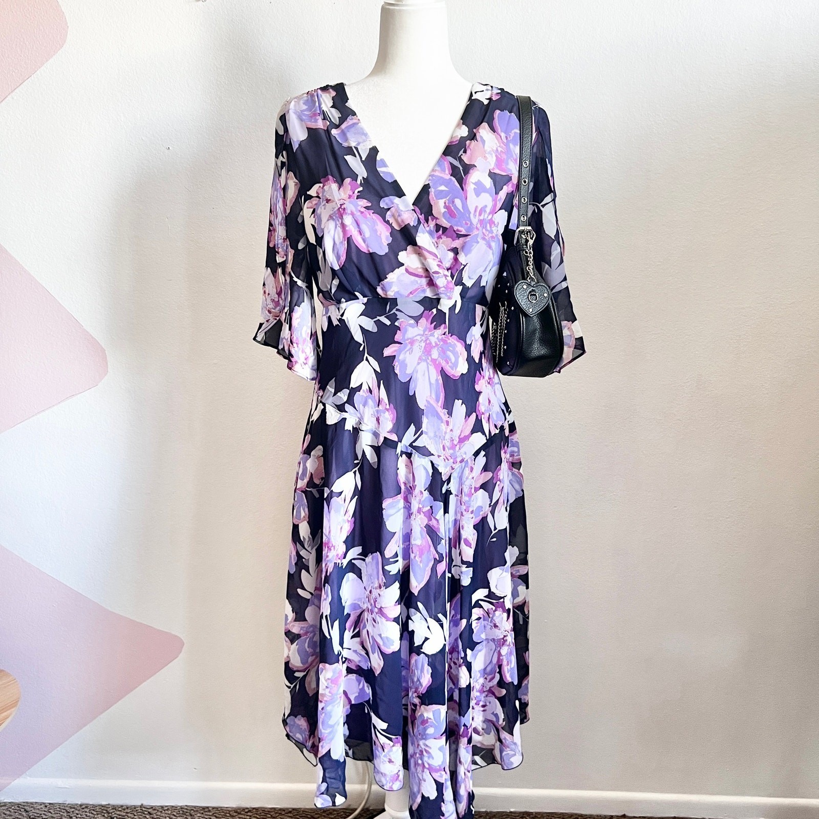 Rabbit Rabbit Rabbit Designs Purple Floral Dress Cottagecore Fairycore Sz 14