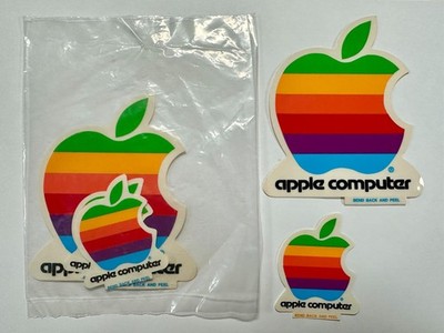 Vintage Original 1980s Apple Macintosh Computer Logo Rainbow Decal Stickers (5)