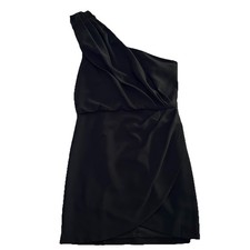 DO+BE NWOT One Shoulder Black Party Mini Dress Sz Large Ruched Faux Wrap Skirt