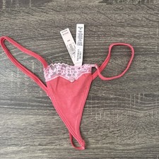 Victoria s Secret Medium Coral, Pink Lace Trim High Leg Itsy Micro Thong Panties