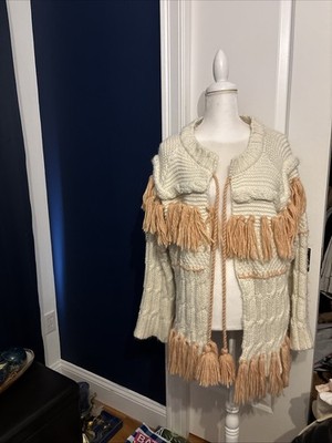 Anthropologie Sweater One Size Fits All !! Peach And Crème!! With Tassels!!