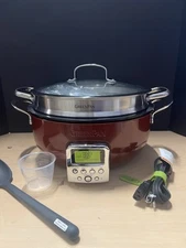 GreenPan Elite Essential Smart Electric 6 QT Skillet STEAMER & TOOL NEW-RED