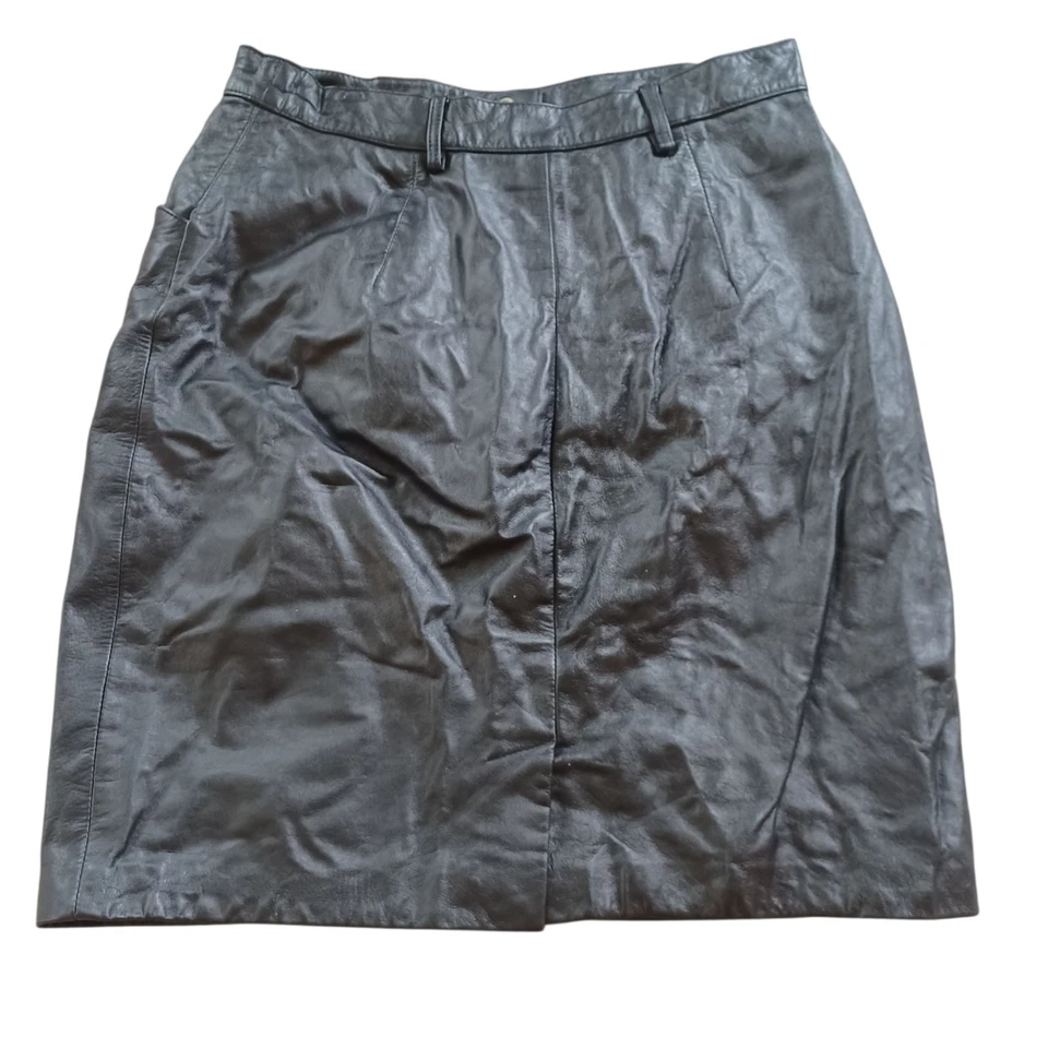 ¡Juntos! Minifalda lápiz vintage años 80 cuero negro broches a presión 12 Foto 2 de 4