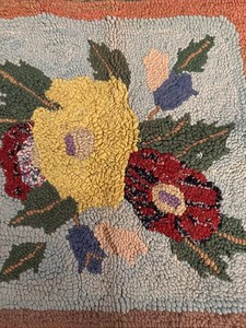 Finished Hand Hooked VTG Rug Virginia Snow Studio Burlap Flower 20”SQ Canvas