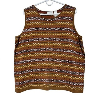 Vtg Fairisle Ski Lodge Sweater Vest Size 2 Petite 100% Cotton Oversized Cabin