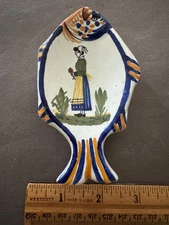 HENRIOT QUIMPER SMALL BRETON WOMAN FISH TRINKET DISH SPOON REST VTG FAIENCE