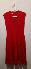 Stella McCartney Red Cap Sleeve Lace Up V-Neck Dress Fit & Flare Size 10