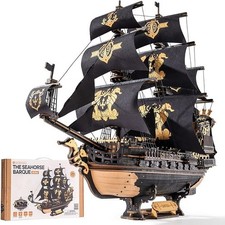 The Seahorse Barque Sailing Ship Black 3D Wooden Puzzle Model ROKR