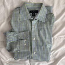 Bergamo New York Mens Blue Green Check Long Sleeve Button Up 15-15.5/32-33