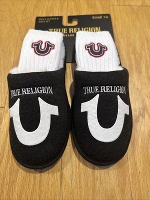 True Religion Men s Slipper & Sock Set Black and White Size 7-8 NWT
