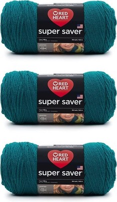 Red Heart Super Saver Yarn 3 Pack Real Teal Worsted Weight 100 Acrylic 364 Yd