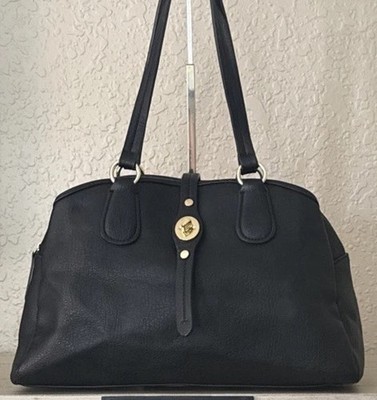 Black Faux Leather Dome Top Tote - 3 Section Organizer Shoulder Bag