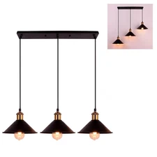 3-Light Industrial Pendant Light Fixture, Adjustable Metal Hanging Lamp, Vint...