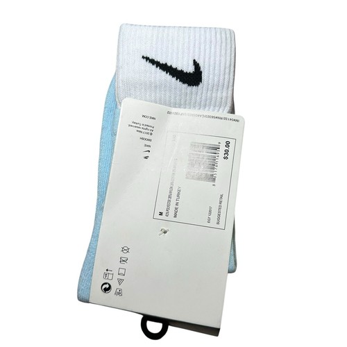 Nike Lab Double Cuff Cushioned Mid Crew Socks Women's Size Medium Blue/White NEW - Picture 3 of 5