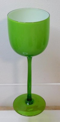 Carlo Moretti Murano Glass Green White Cased Tall Goblet 9  Wine Glass *1 Glass*