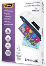 Fellowes A3 Laminating Pouches - Gloss Finish - 100 Sheets - 160 Micron 2 x 80 