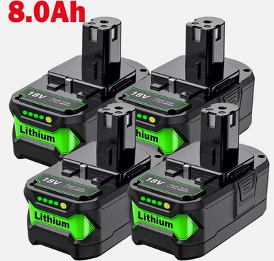 4Pack 8.0Ah Battery Replacement for Ryobi 18V Lithium ion Batteries P107 P122