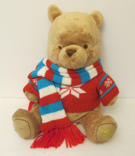 Vtg Disney Store Winnie the Pooh Snowflake Sweater Scarf Plush 10" sitting