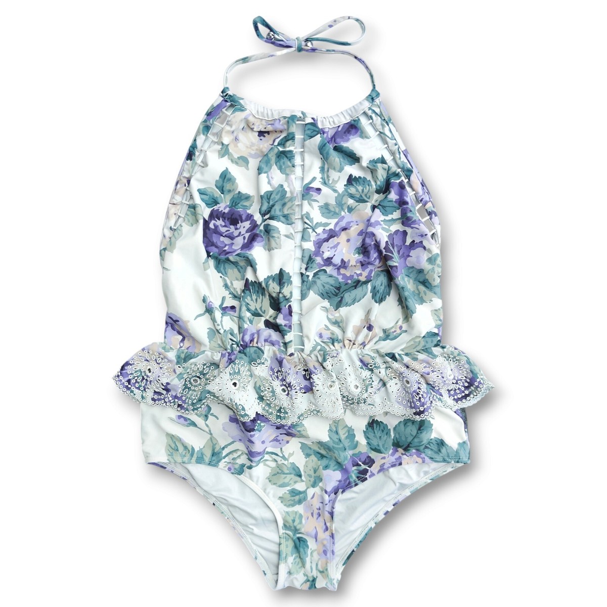 Zimmermann Embroidered Floral Lucia Cut Out Frill One-Piece Swimsuit