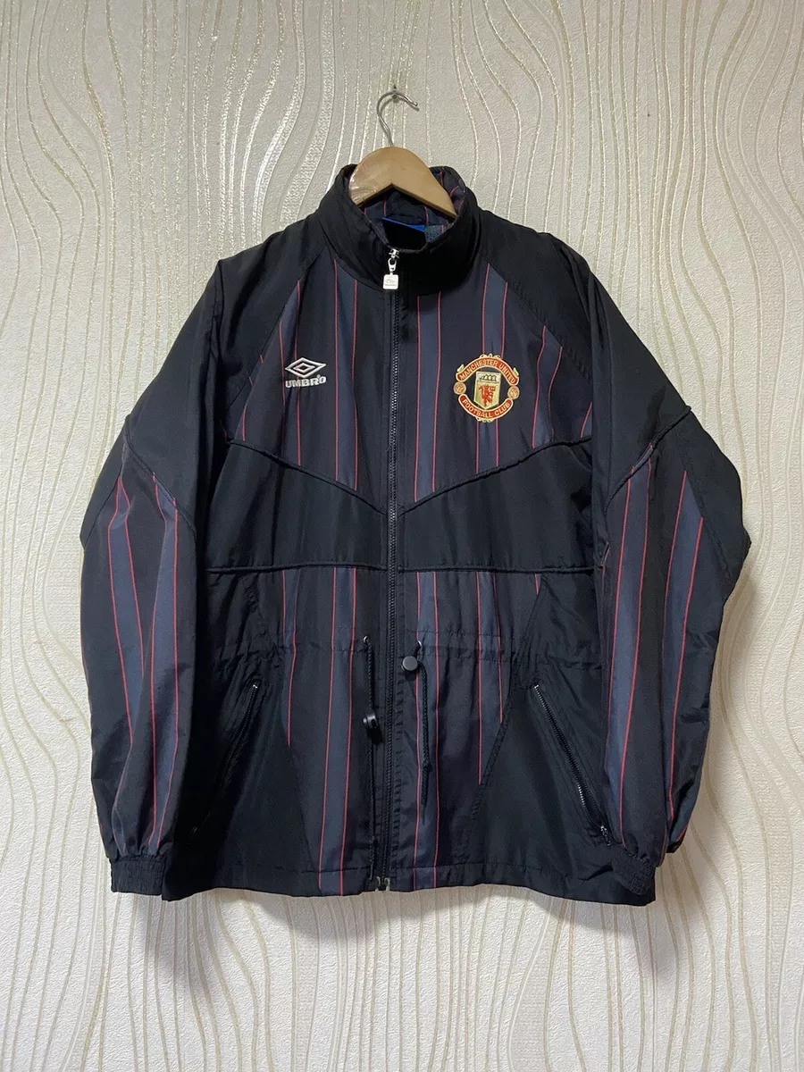 MANCHESTER UNITED 90s HOME FOOTBALL SOCCER TRACK JACKET UMBRO sz L MEN BLACK