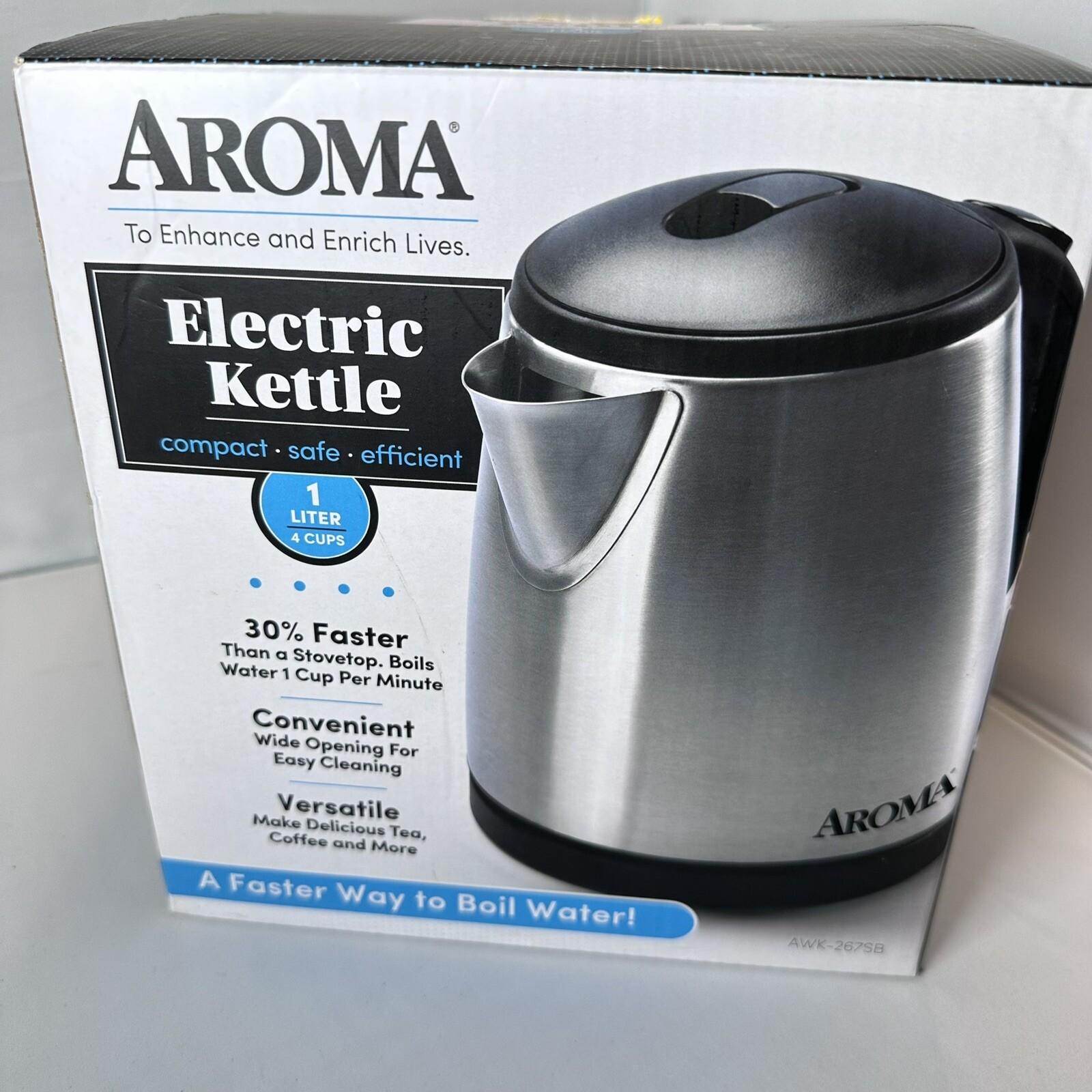 Aroma 1L Electric Water Kettle Stainless Steel Tea Coffee Rapid Boil