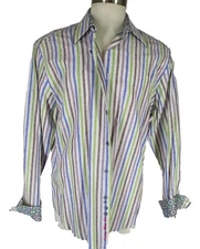 Robert Graham Candy Stripe Paisley Flip Cuff Classic Fit Shirt 2XL
