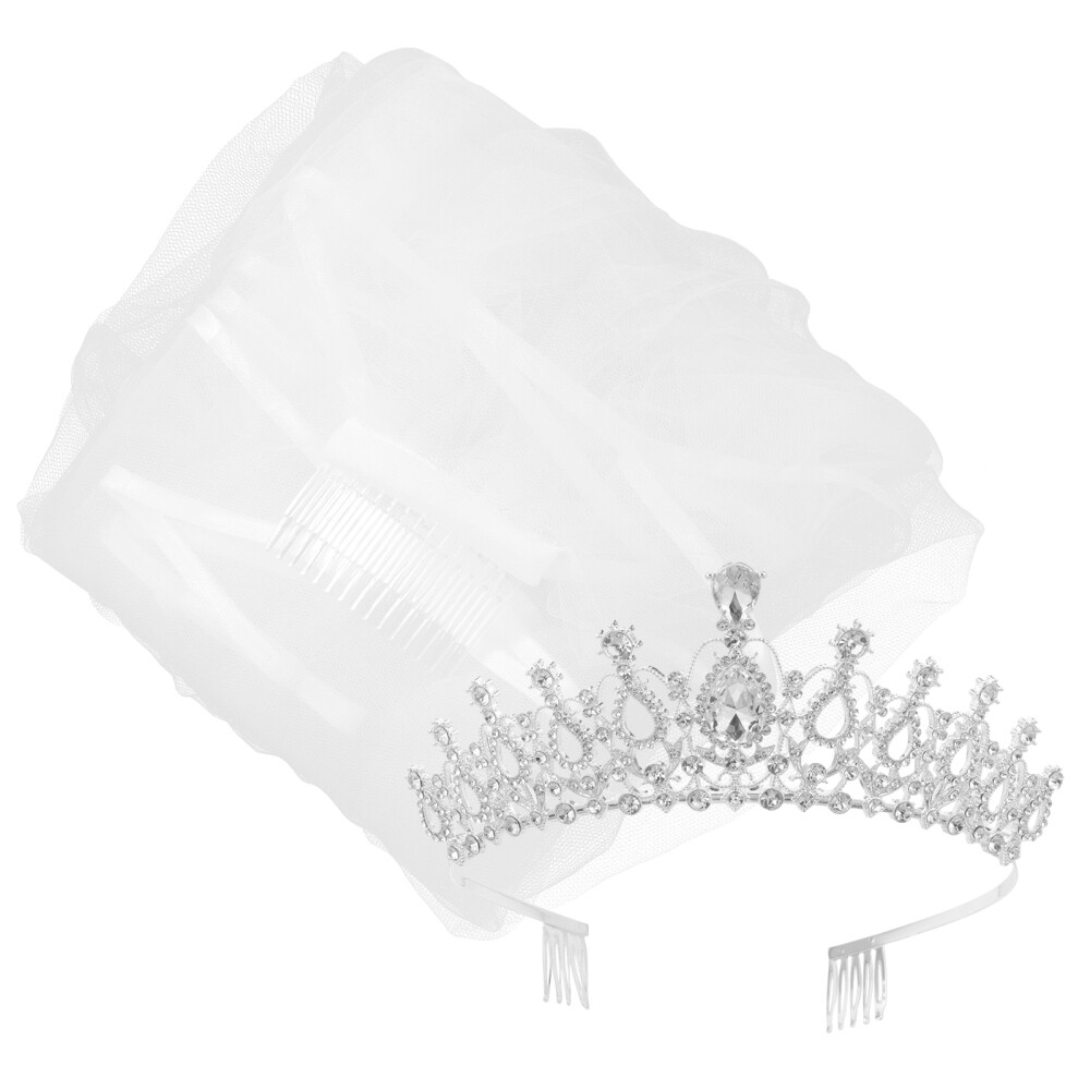 2 PCS Wedding Tiaras Bride White Veil Bridal Veil Tiara Veil  display picture 3