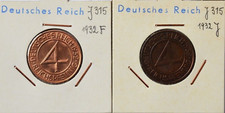 Konvolut 2 x 4 Pfennig Weimar Republik 1932 F Prägefrisch 1932 J Vorzüglich
