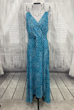 Tommy Hilfiger Size 10 Blue Chiffon V Neck Maxi Dress High Low Sleeveless B47