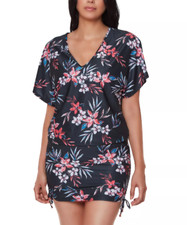 Bar III Tropical Escape Floral-Print Caftan Cover-Up Women's Swim Size L 3806