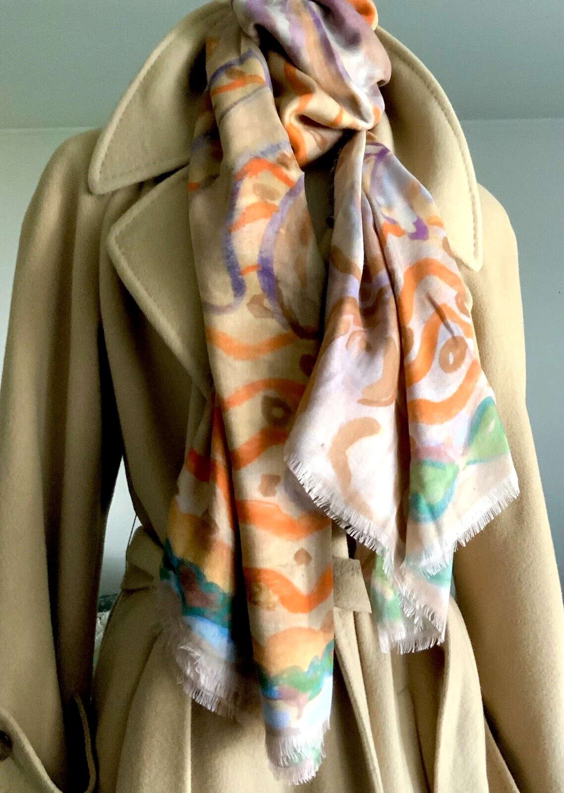Alice & Olivia ITALY Lola Silk Blend Scarf $198 Shawl Wrap Orange Multi 68 x 56“