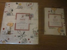 Pottery Barn Kid Peanuts Snoopy Valentines Heart Twin Sheet Set  Pillowcase NIP