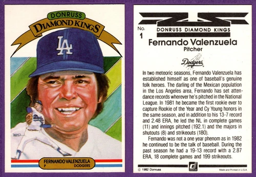 Fernando Valenzuela Los Angeles Dodgers 1982 Donruss Diamond Kings Art Card #1
