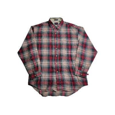 Bugle Boy Button Down Shirt Men's Size Large Plaid 100% Cotton Pure Long Sleeve