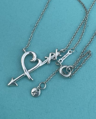 Tiffany & Co. Paloma Picasso Graffiti Herz Pfeil Silber Halskette Anhänger 16-18"
