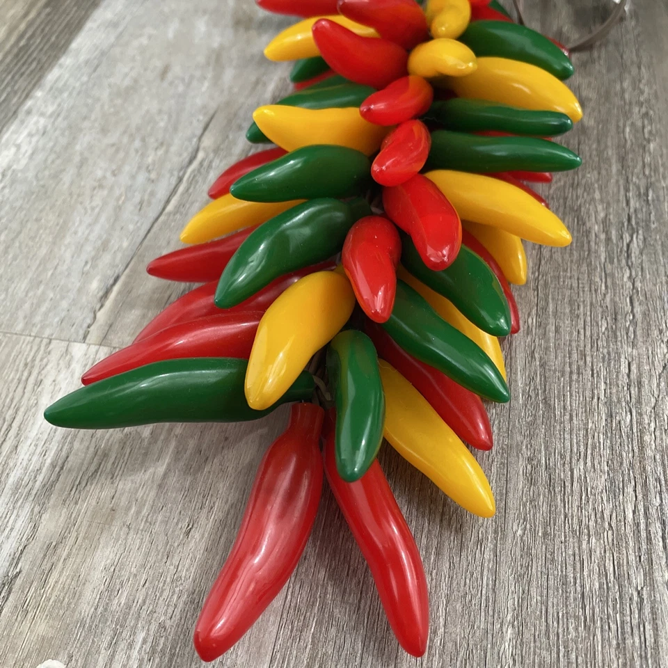"Pimientos colgantes rojos, amarillos, verdes iluminados vintage 15"" ¡RAROS! Foto 2 de 4