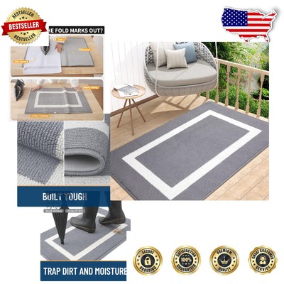 48''x32'' Grey Indoor Doormat with Non-Slip Backing   Easy Care & Stain Resistant