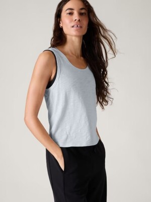 Athleta Essential Slub Camisole Supima Cotton Tank - Lt Blue - Size Medium 8/10