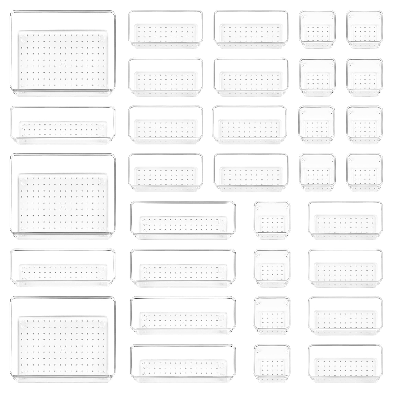 37 PCS Clear Plastic Drawer Organizers Set, 4-Size Versatile Bathroom and Van...